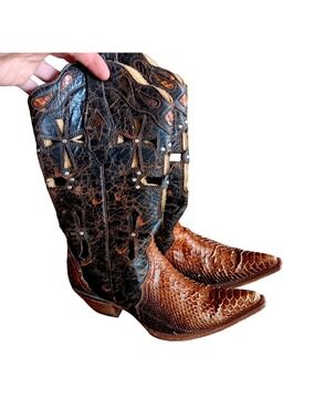 9.5 M Corral Mexico Cowgirl Boots Snake Leather Western Crucifix Cross Cutout